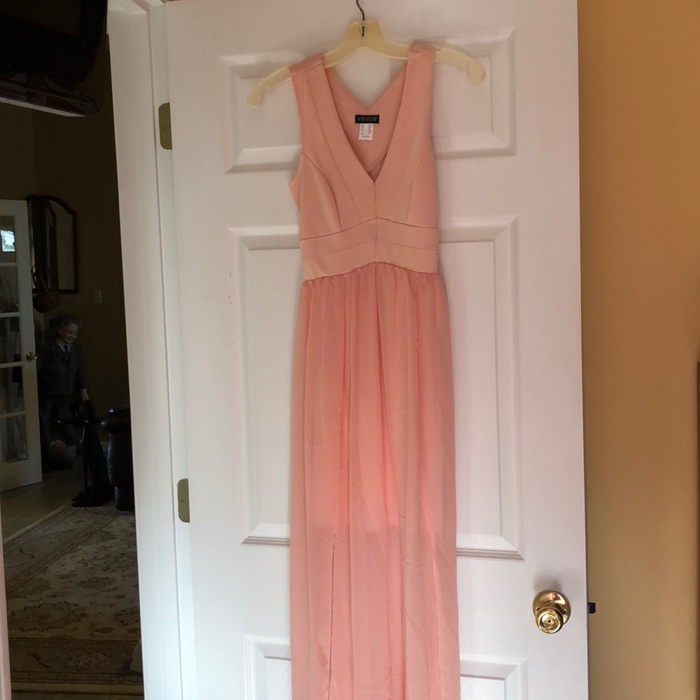 Sheer light coral maxi dress by Venus.